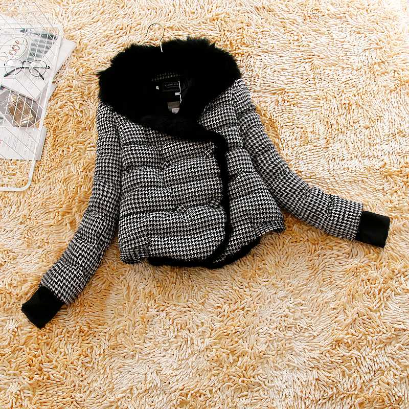 

Parka Winter Jacket Women Collar Leopard Down Cotton Coat Short Puffer Korean Fur Parkas Mujer 2020 J4922