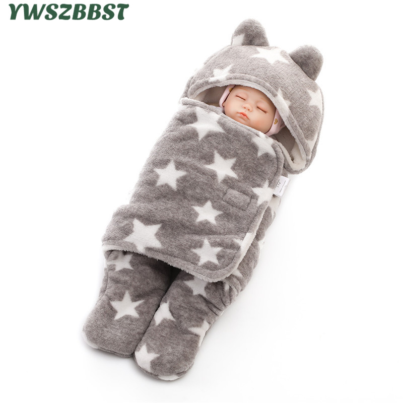 

New Winter Baby Blanket Thick Plus Velvet Swaddling Infant Boys Girls Thermal Soft Fleece Blanket Cartoon Bedding Set, Blue smile star