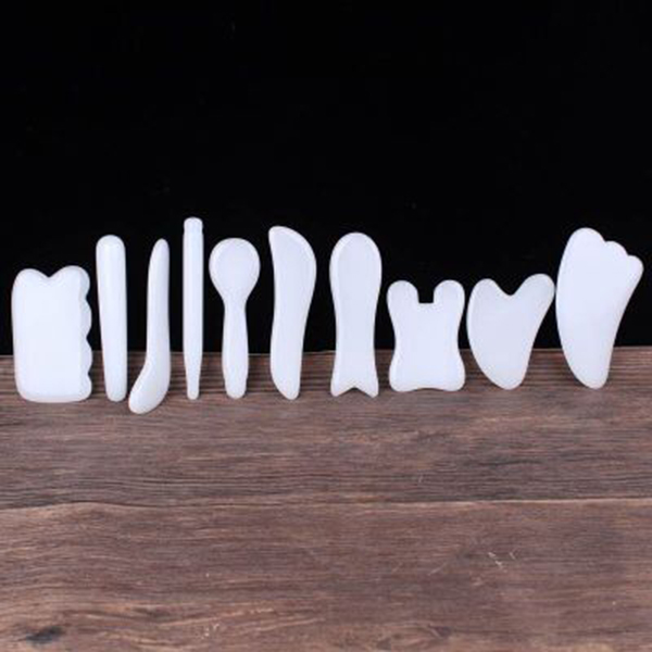 10pcs/set Natural White Jade Guasha Board set Facial Massager Crystal Energy Stone Traditional Scraper Set for Body Massage Health Care-image-564052925