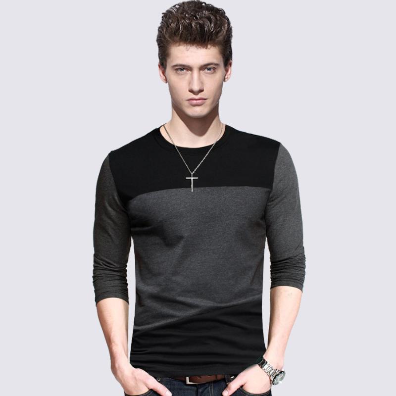 

2020 new arrival Pure Cotton MEN'S Long-sleeved T-shirt Large Size Men'S Wear Crew Neck Contrast Color Joint Long-sleeved, 8042 black and white with pattern