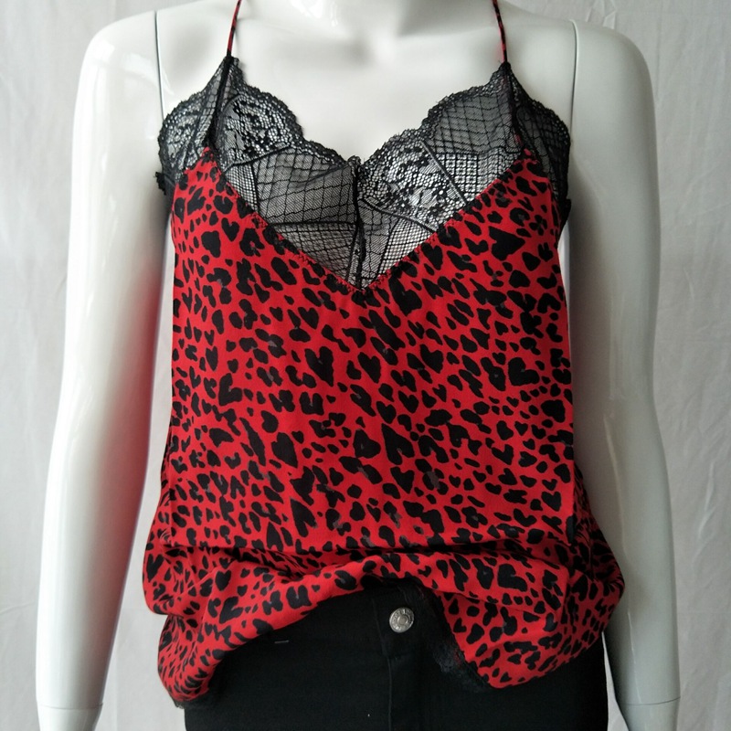 

Women Vests Sexy Leopard Print Lace Sling Red