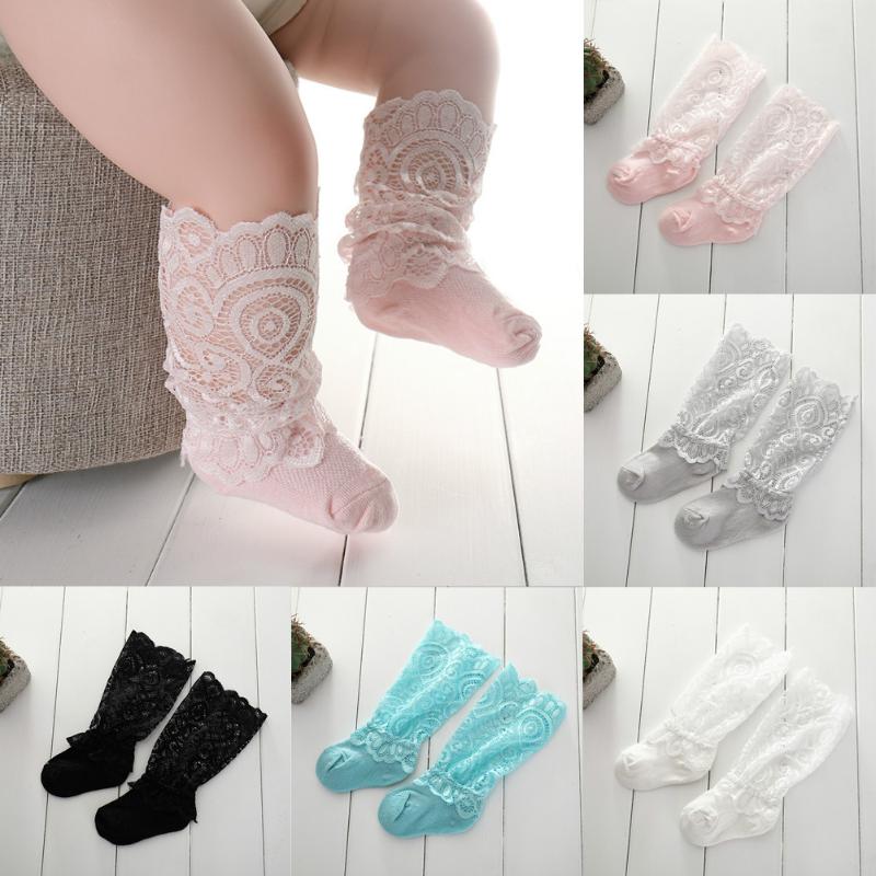 

Summer Kids Baby Socks Knee High Soft Cotton Lace Frilly Ruffle Socks Kids Princess, Black