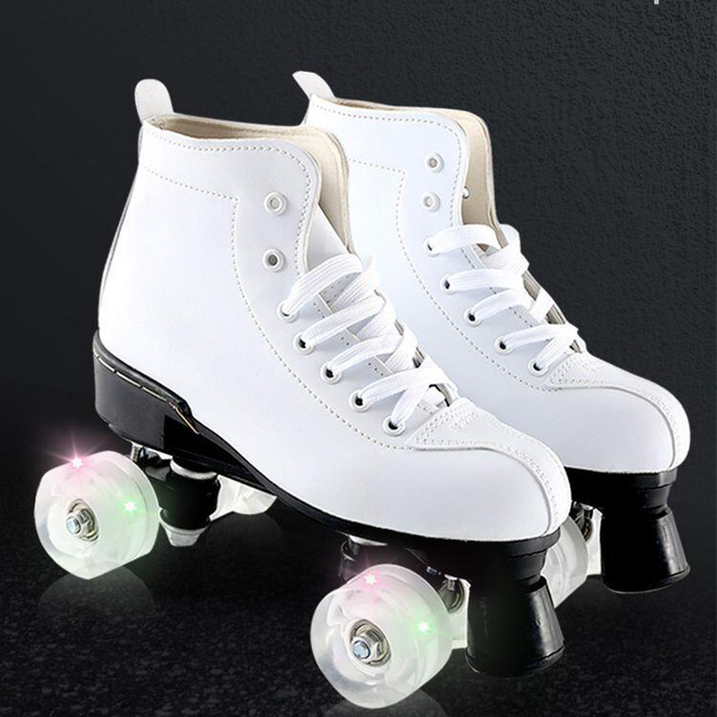

Adult Double Row 4 Wheel 2 Inline Roller Skates Adult Men and Women Beginners Outdoor Slip Shoes flash wheel, Black