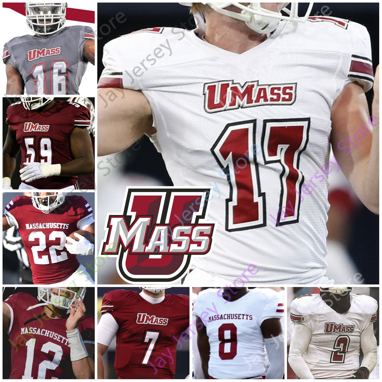 

UMass Massachusetts Football Jersey NCAA College Randall West Andrew Brito Victor Cruz Bilal Ally Zak Simon Sadiq Palmer Roberson Isabella, White