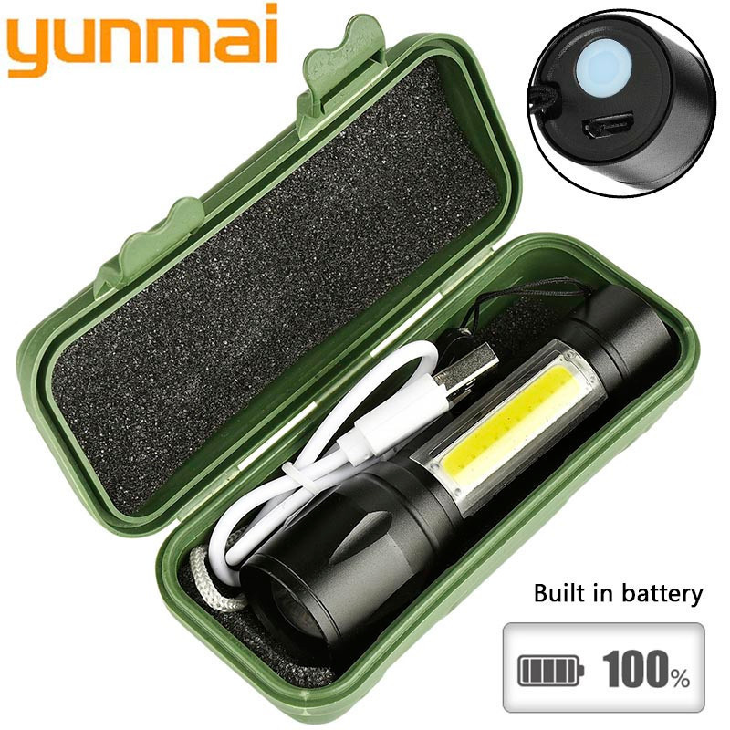 

Flashlights Torches 2021 1517 2000lm Built In Batttery Mini Q5 & Cob Led Zoom Aluminum 4 Modes Torch Rechargeable Lantern