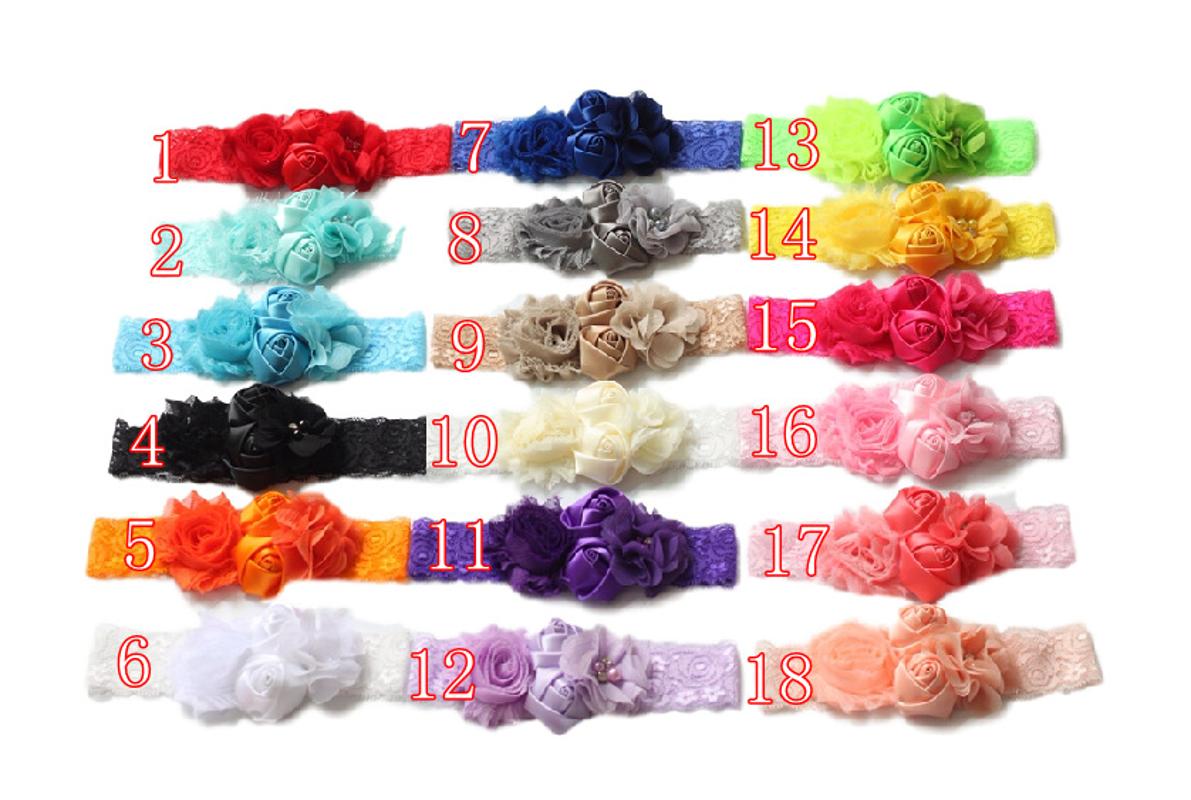 

2020 baby newborn infant headband rose hair band Chiffon flower lace elastic headbands children girls hair accessories 10pcs/lot, 7 navy