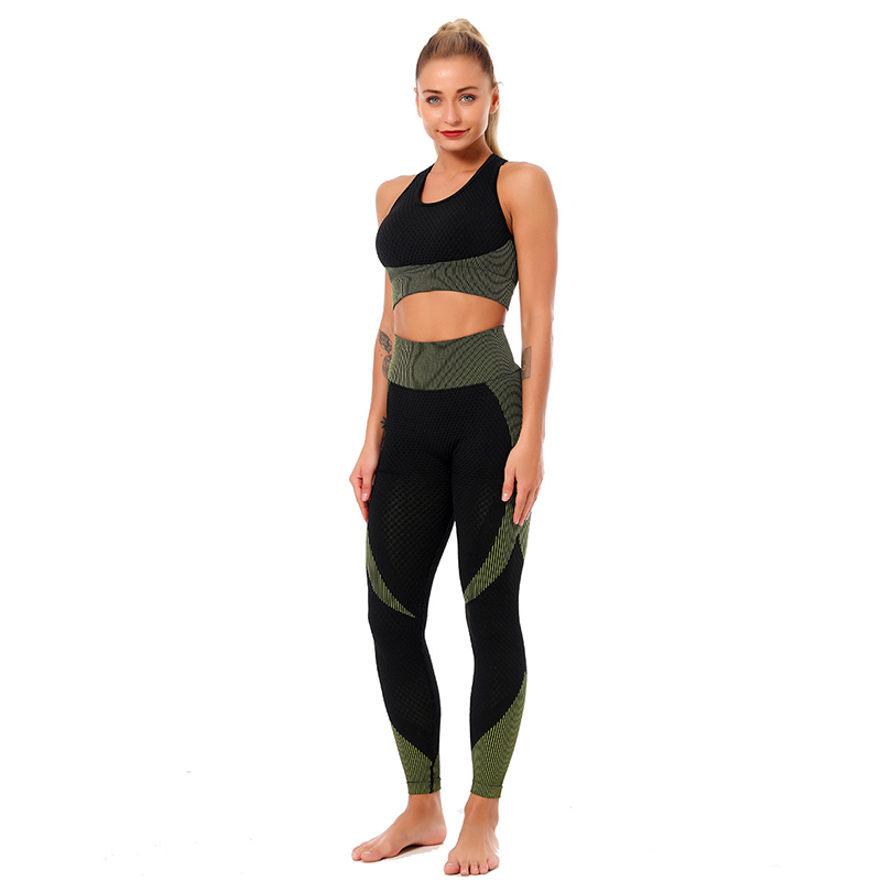 

Women Yoga Set Green Pink Clothing Solid Seamless Gradient Top Workout Sport Suit Women Fitness Set Active Wear