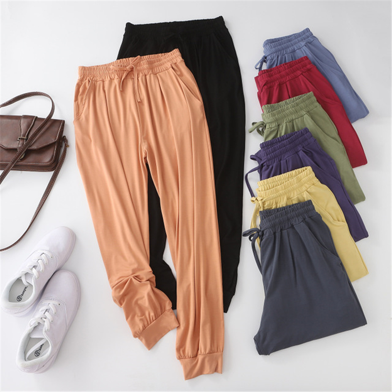 

Modal pants women high waist beam feet anti-mosquito pants female wide-leg summer thin sports leisure loose bloomers, Yellow