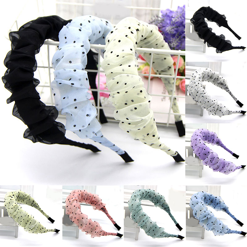 

Organza Hair Hoop Chiffon Ruched Headbands Wrapped Headwear Mesh Yarn Pleated Fold Fabric Hair Accessories Wave Point Head Hoop