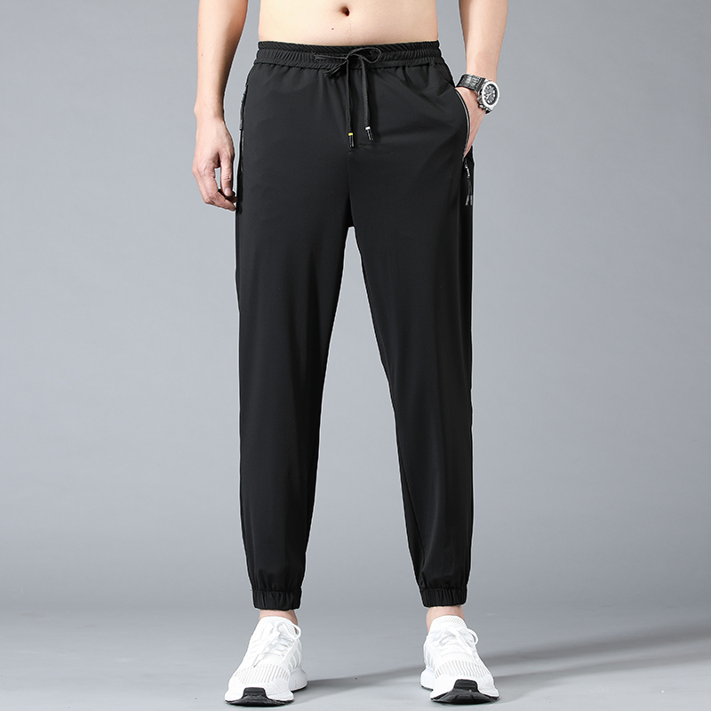 

Solid Cotton Joggers Men Elastic Harem Pants Summer Fitness Casual Ankle-Length Mens Trousers Streetwear Slim Male, Black
