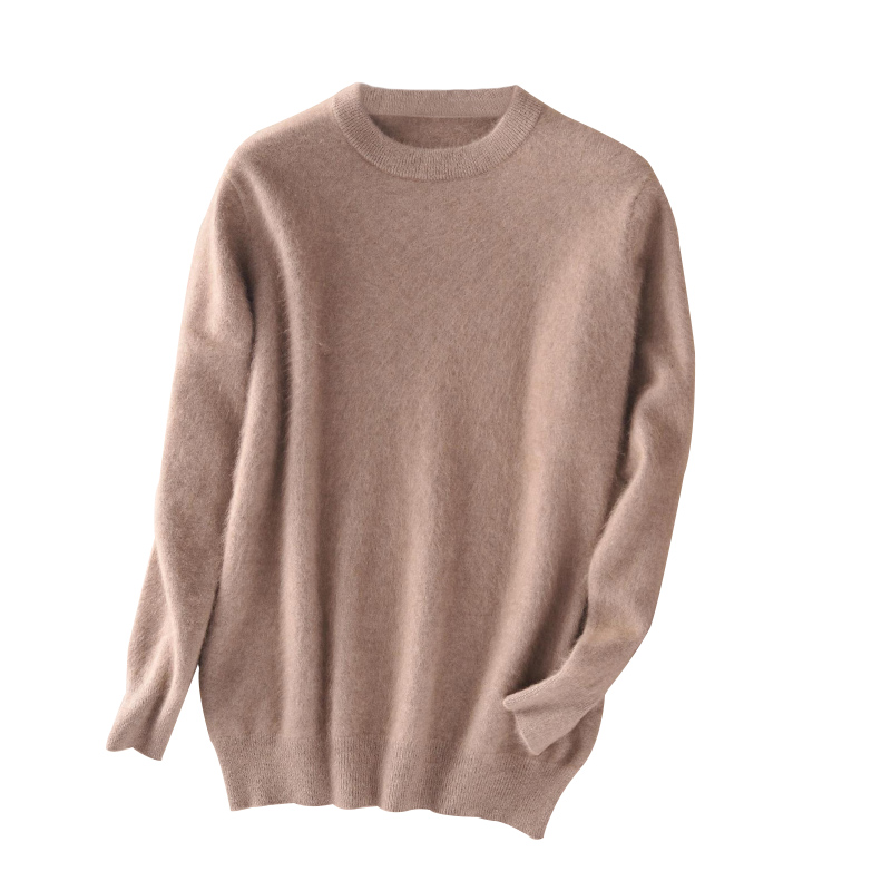 

Septass 100% Mink Cashmere Sweater Men Knitted Jumper Winter Warm Pullovers Casual Long Sleeve O-Neck Tops Solid Sweaters, Beige