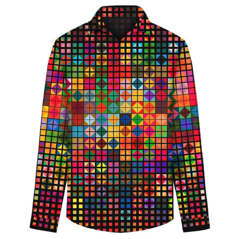 

3D Print Men's Long Sleeve Shirt Euro Size Colorful Shapes Gradient Dots On Two Sides Duplex Print Male Elegant Slim Shirts, 02
