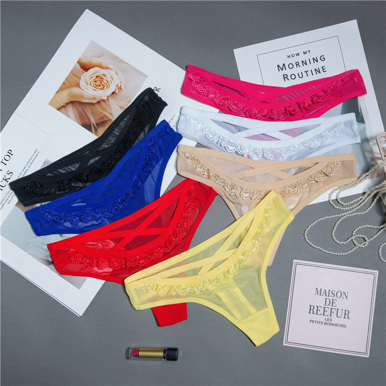 

Women's Low-Rise Underwear Daily Wear Transparent Breathable T-Back Mesh Lace Sexy Women's Panties, Black