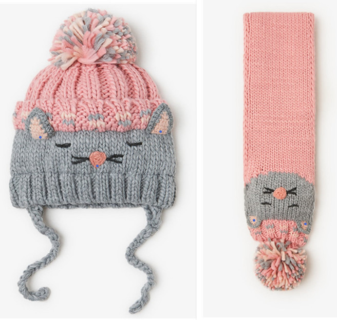 

2020 new animal design baby girl girls knitted hat and knitted scarf 2 two pieces sets, Pink
