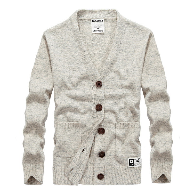 

European size Sweater Men V-neck Slim Sweaters Mens Cardigan Sweater Knitwear For Men Jackets And Cardigans Coat, Beige