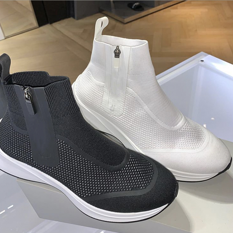 

B25 high-top sneakers Mens Womens Designer shoes Knit Fabric rubber sloe Neo sneaker zip closure white Trainer Platform Shoes 4 colors 35-45, Blue