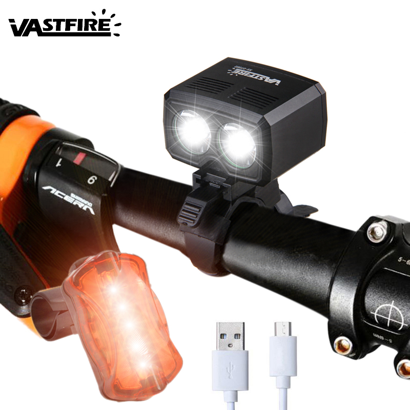 

5000LM Rechargeable USB Cycling Lights 2X XM-L T6 LED Front Bike Headlamp 5 Modes Torch Bicycle Accessories+ Safety Rear Light