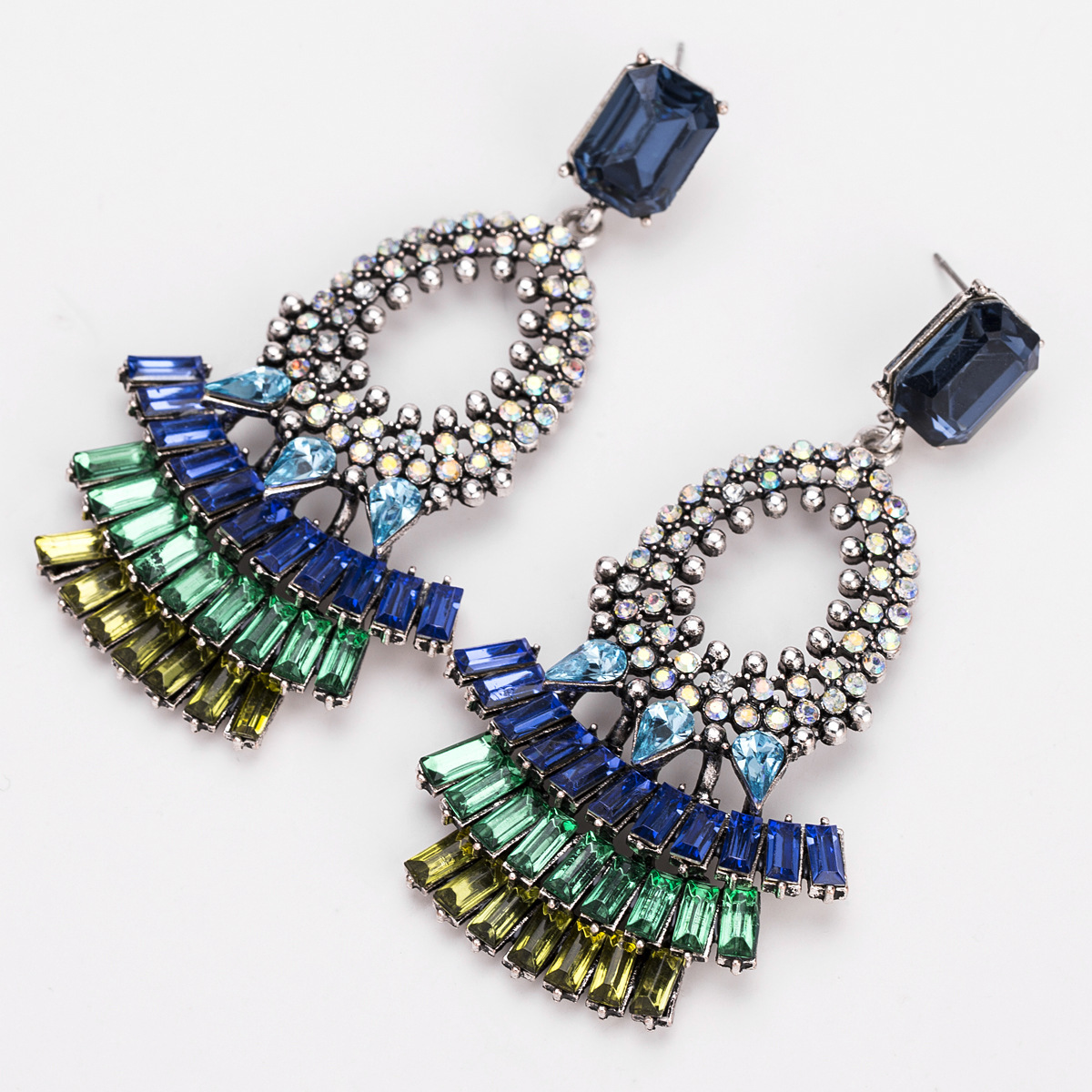 

Hot sale exaggerated fashion multi-layer diamond earrings fan-shaped fashion accessories Bohemia