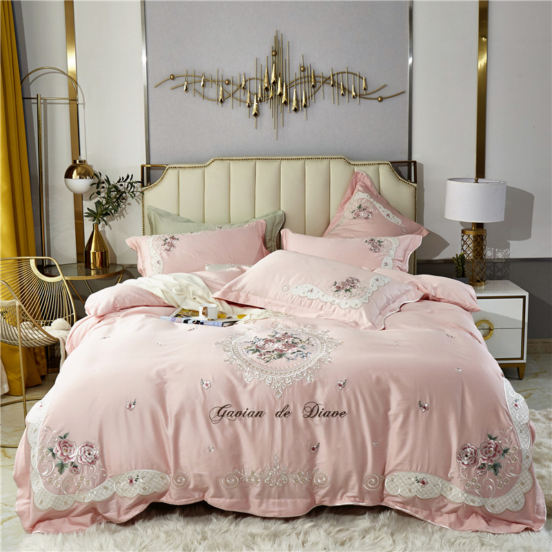 

Elegant embroidery bedlinen pink Bedding Set King Queen Size Bed Linen egyptian cotton Duvet Cover Bed Sheet Set Pillowcases