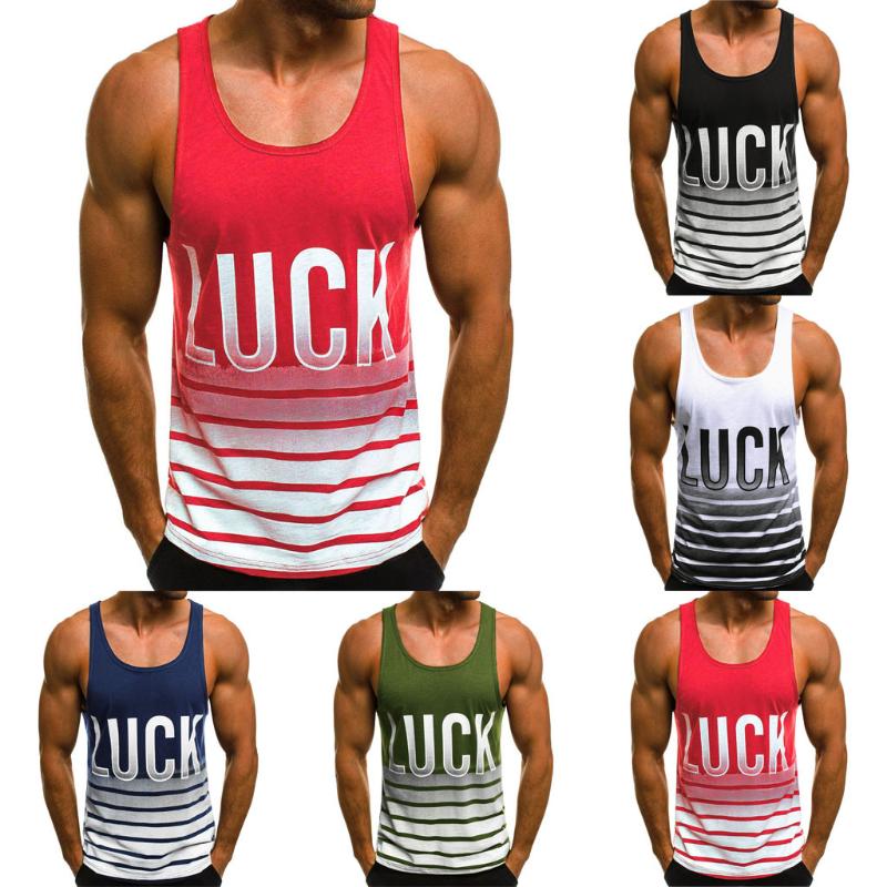 

Summer Sleeveless Sport Sleeveless Men Running Vest Casual O-Neck Slim Letter Printed Tank Top Top Blouse L0322, Red