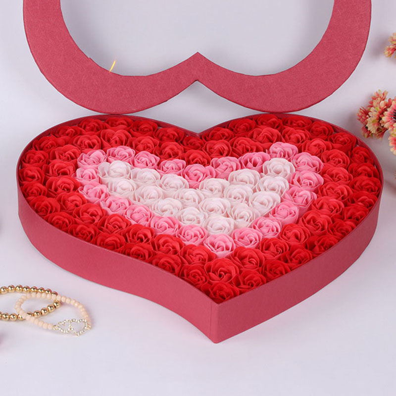 

100Pcs/Set Artificial Rose Flower Heart Soap Rose Petals With Box Valentine's Day Gift Wedding Home Decor Bathroom Scented Guest, A1