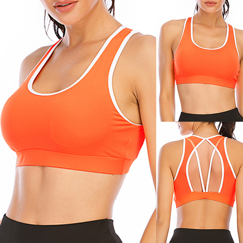 

Sexy Women Solid Color Bra Sports Bra Gathered No Steel Ring Running, Orange