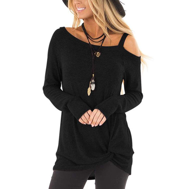 

Blackday Women Tshirt Sexy Long Sleeves One Shoulder Twist Knot Front T Shirt Plus Size Silm Fit Tee Tops 9 Colors, Light grey