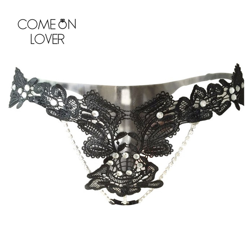 

PI5078 Comeonlover Lace Thong Panties 2 Colors XXXL With Beading String Femme High Quality Hot Sale Tangas Mujer Erotic Lingerie, Black