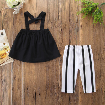 

Kids Summer Suit Girls Sling Top + Striped Pants Girls Designer Two-piece Suits Babys Fashion Clothing Sets New Hot Selling Casual Sets, Black