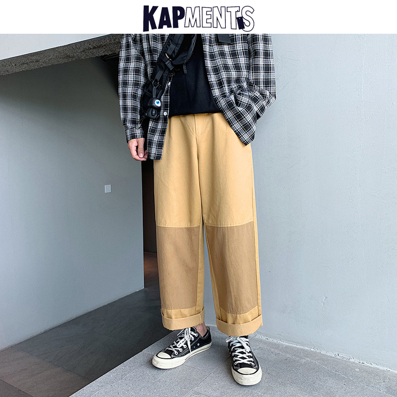 

KAPMENTS Men Korean Patchwork Cargo Pants 2020 Overalls Mens Japan Style Joggers Pants Harajuku Man Streetwear Straight Trousers, Black