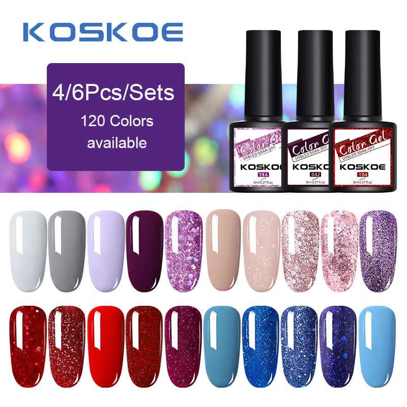 

KOSKOE Nail Gel Polish Set 4PCS/6PCS Gel Kit Set Glitter Sequins Soak Off UV LED Nail Varnish Kit for Art Design