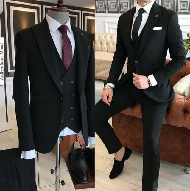 

New Arrival Colorful Men Suits 3 Pieces Tuxedos Groom Wedding Formal Tuxedo Costume Homme Blazer Slim Fit (Jacket+Pants+Vest, Black