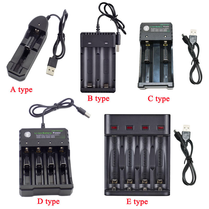 

5V USB Rechargeable Battery charger 18650 14500 1.2V 3.7V Li-ion 1/2/3 port Slot 18350 Batteries power charging adaptor