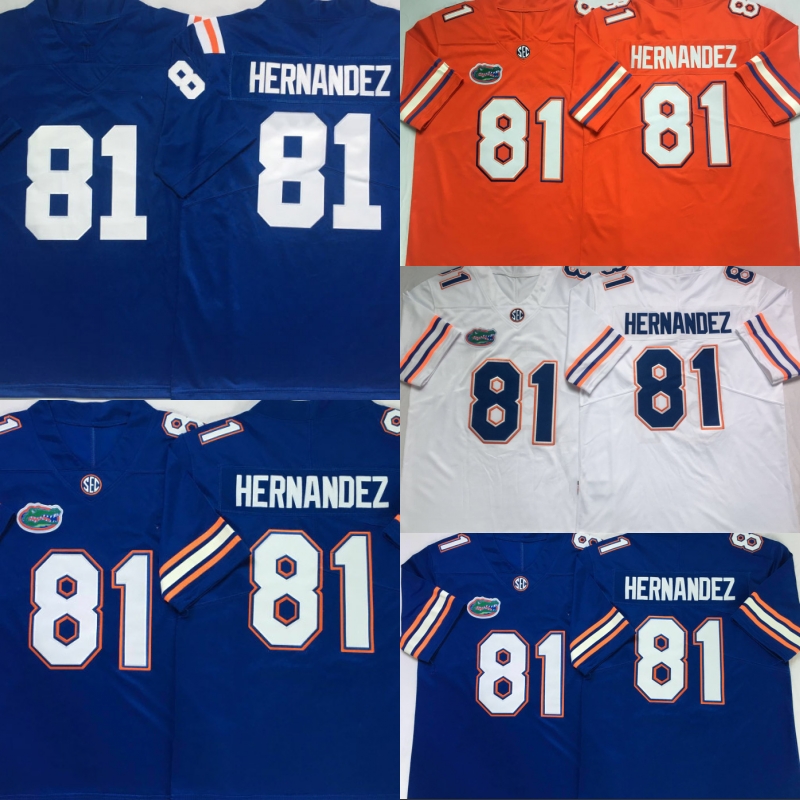

NCAA Vintag College Florida Gators 81 Aaron Hernandez Football Jerseys Cheap Blue 100% Embroidery Stitched Football Shirts, As picture