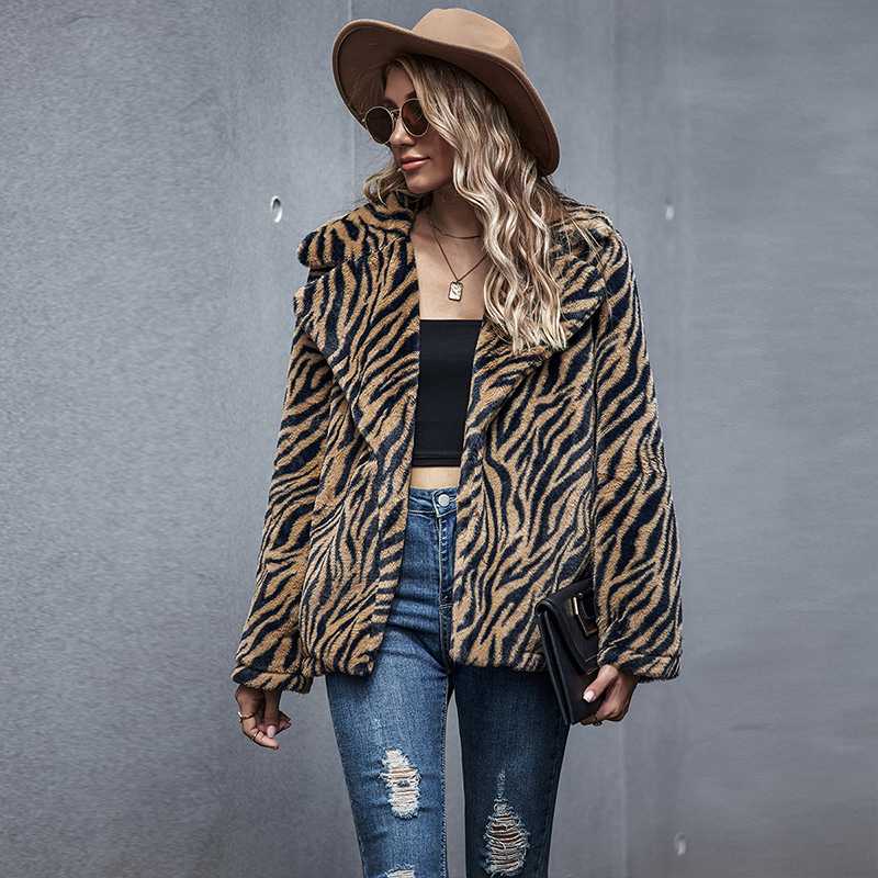 

Fall 2020 Women Fashion Tiger Print Faux Fur Jacket Coat Cute Ladies Long Sleeve Warm Fluffy Sherpa Jacket Coats Plus Size, Version 1