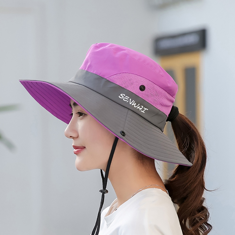 

Sun Hats For Women Summer Wide Brim UV UPF Ponytail Outdoor Hunting Fishing Hiking Hat Women 2020, Pink