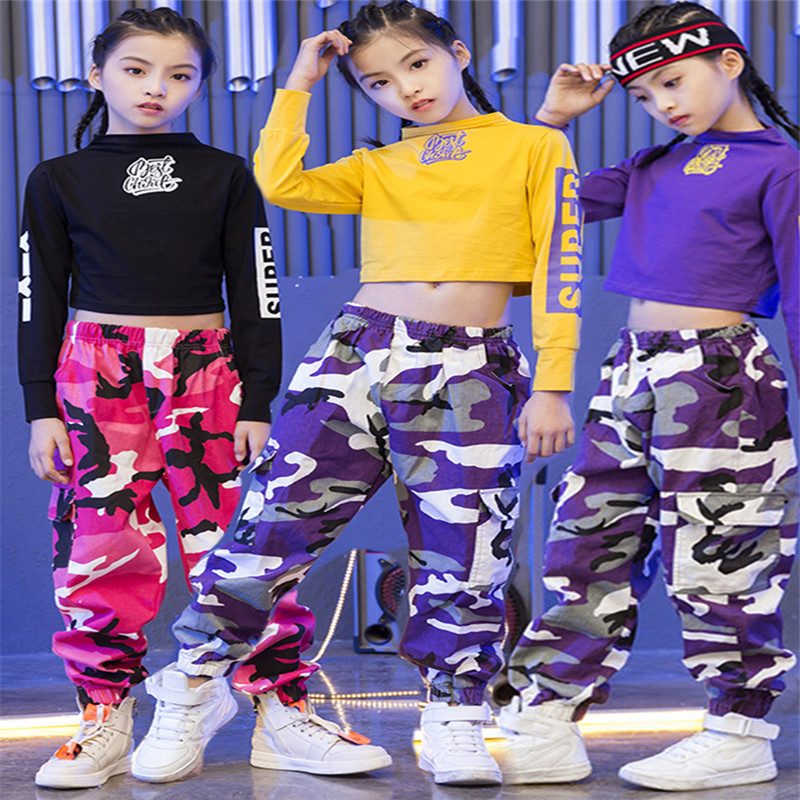 

Children Hip Hop Clothes Kids Girls Jazz Street Dance Costume Spring Autumn Sweatshirt Camouflage Pants Set Ballroom Dancewear, Set 1