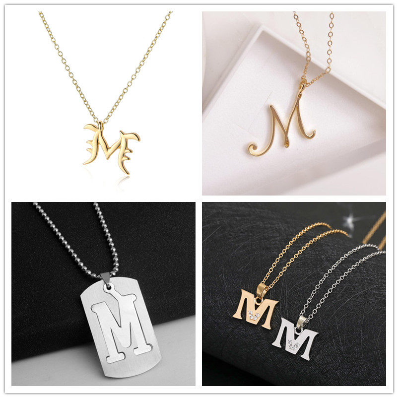 

Letter -M Stainless steel alloy Alphabet name Initial pendant necklace monogram America English word sign chain friend woman mother men's family gifts jewelry