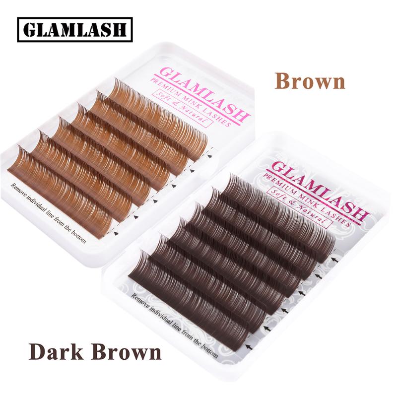 

GLAMLASH Brown Dark Brown Eyelash Extension Individual faux mink silk false eye lashes extension makeup cilios