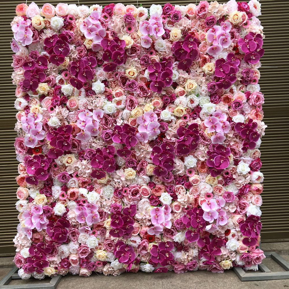 

3D Artificial Flower Wall Fake Flower Table Runner Wedding Background With Purple Roses and Peony And New Hydrangeas Orchids