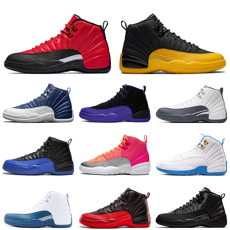 

2020 New Arrival Mens Basketball Shoes 12 XII REVERSE FLU GAME University Gold JUMPMAN 12s Dark Concor Hot Punch Designer Outdoor Sneakers, A29 black nylon 36-47