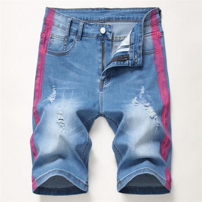 

Loose Casual Shorts Pants Mens Stretch Hole Shorts Summer Washed Zipper Fly Mid Waist