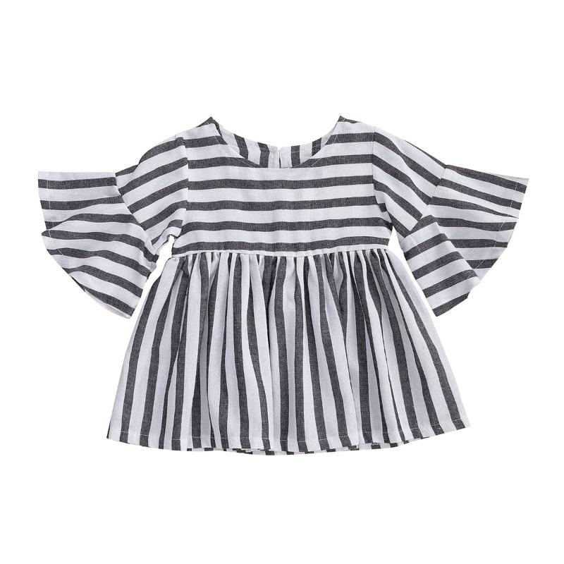 

Kids Baby Girls Trumpet Sleeve Striped Dress Summer Fashion Dress for Kids Girls 1-6Years Mini Shirt, As pic