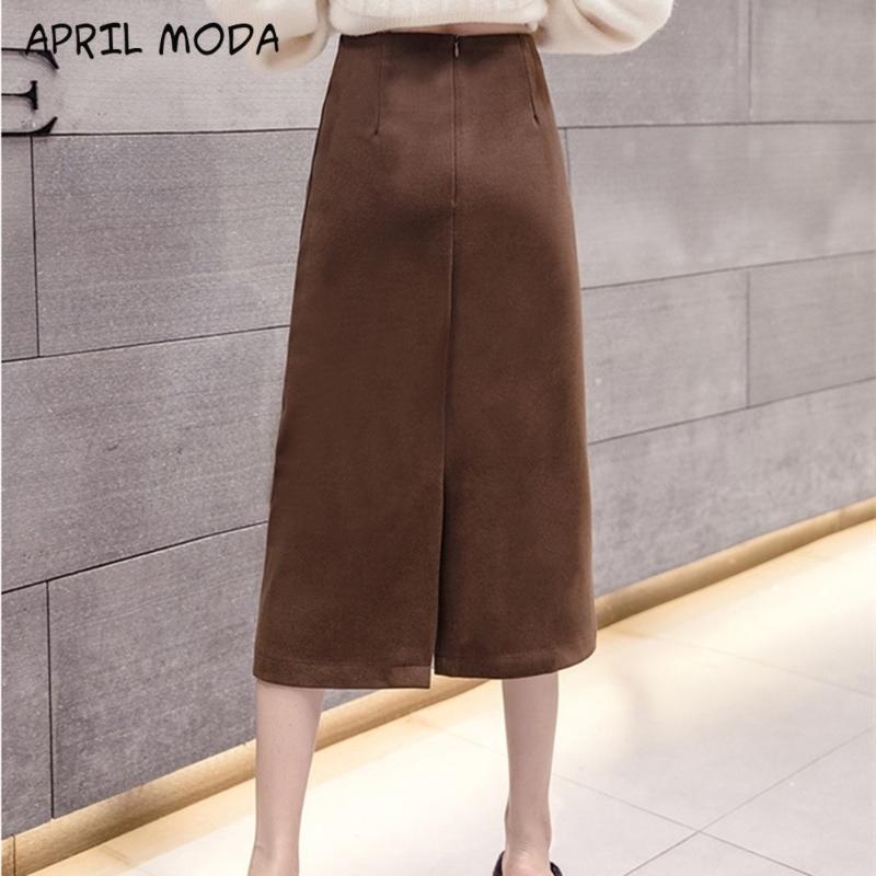 

Fashion Autumn Winter Woolen Women' Long Skirts Pockets Korean Style Back Split High Waist A-Line Skirts Female 2020 New