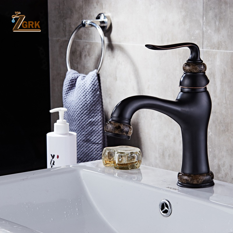 

ZGRK Basin Faucets Brass Torneira Cozinha Jade Basin Faucet Single Handle Black Finish Sink Mixers Taps