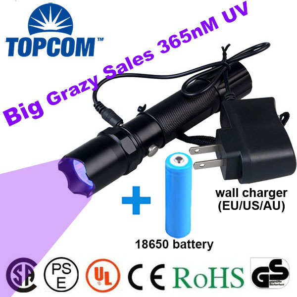 

TopCom 5W 365nM 395nM UV Light Ultraviolet Rechargeable UV Torch Anti-fake Money Detector with Battery Changer