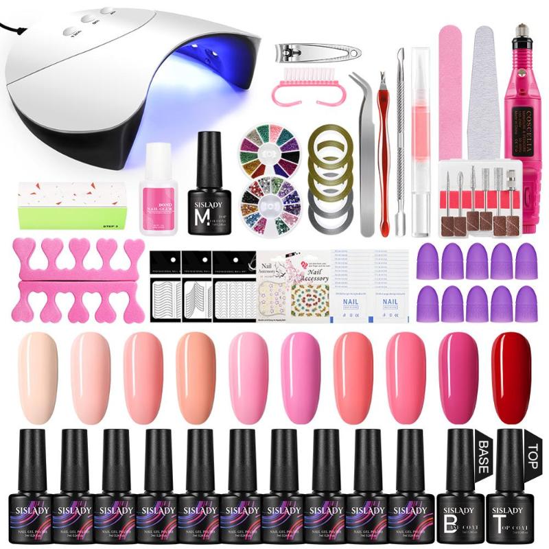 

SISLADY Nail Polish Electric Nail Drill Manicure Set Set With Lamp 36W For kit Base Top Coat