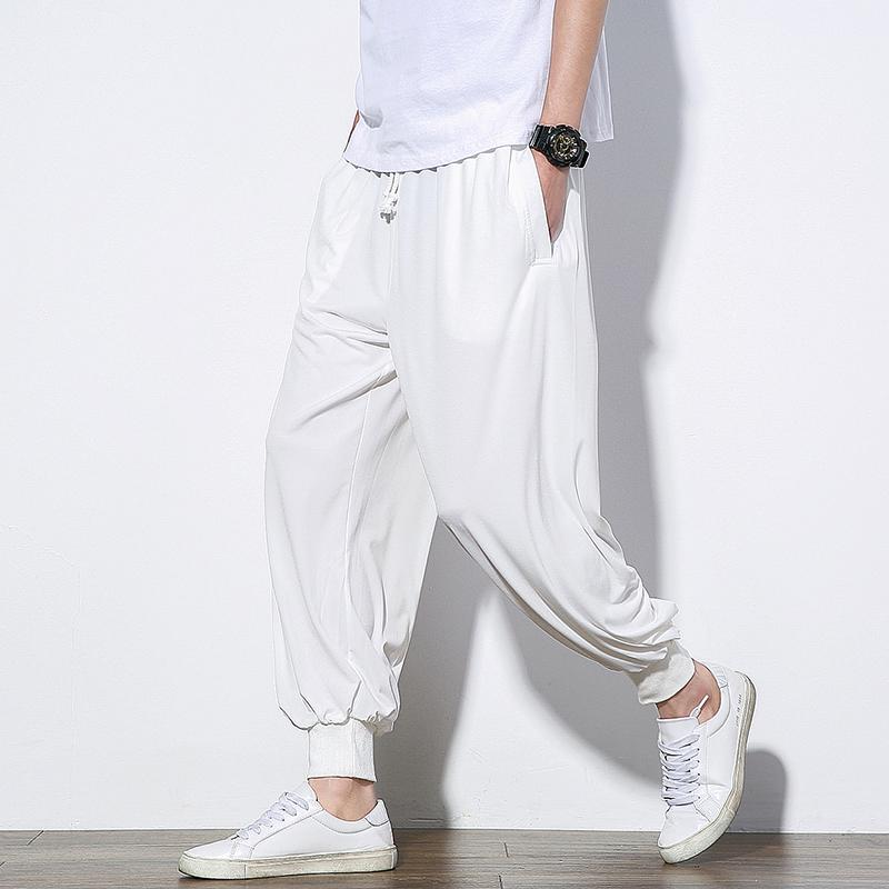 

2019 brand Fashion Male autumn Elastic waistline Looselinen Baggy pants/Men Beam foot trousers cotton linen Haroun pants, White