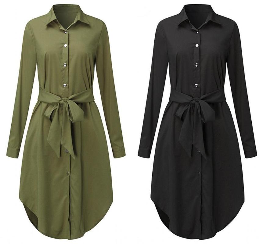 

Autumn Spring Elegant Women Long Sleeve Shirt Dress Vintage Lapel Neck Loose Plus Size Casual dress, Black