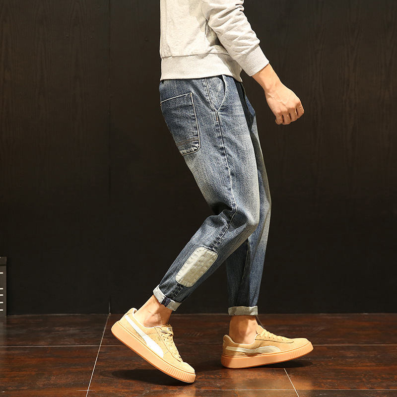 

Loose Fit Mens Jeans Cuffs Plus Size Solid Color Blue Pants Denim Mens Trousers 2020 Men Clothes OMP205007